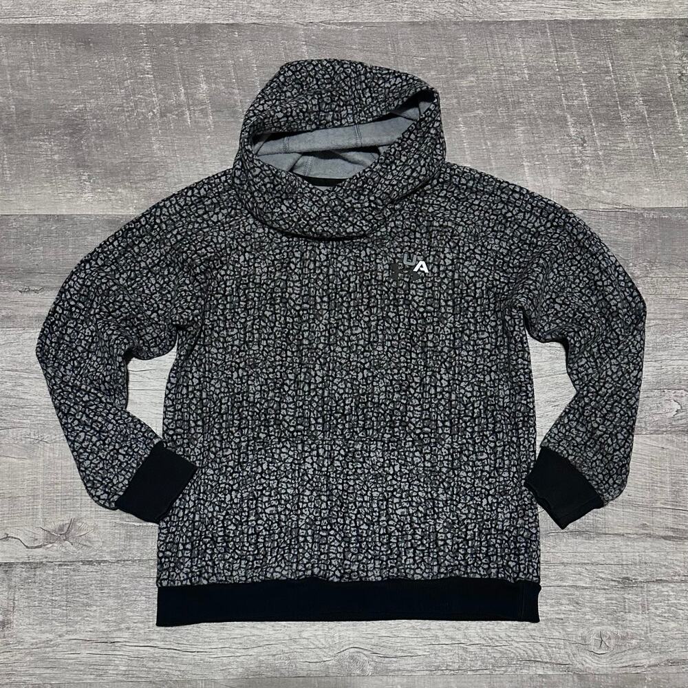Under Armour UA Girls Rival Fleece Printed Hoodie YLG / L Grey Black Sweatshirt